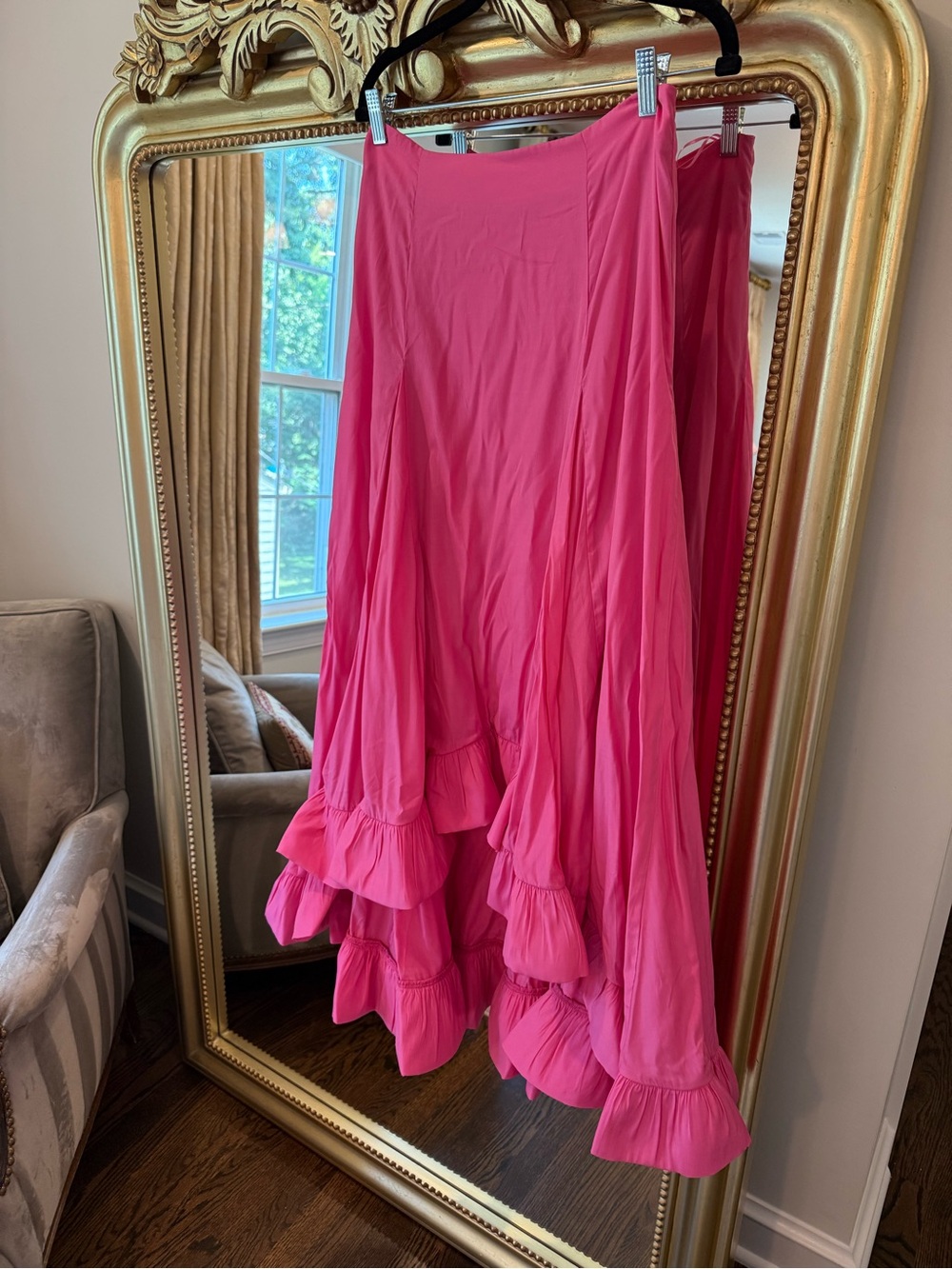 Anthropologie Hot Pink High-Low Ruffled Maxi Skirt